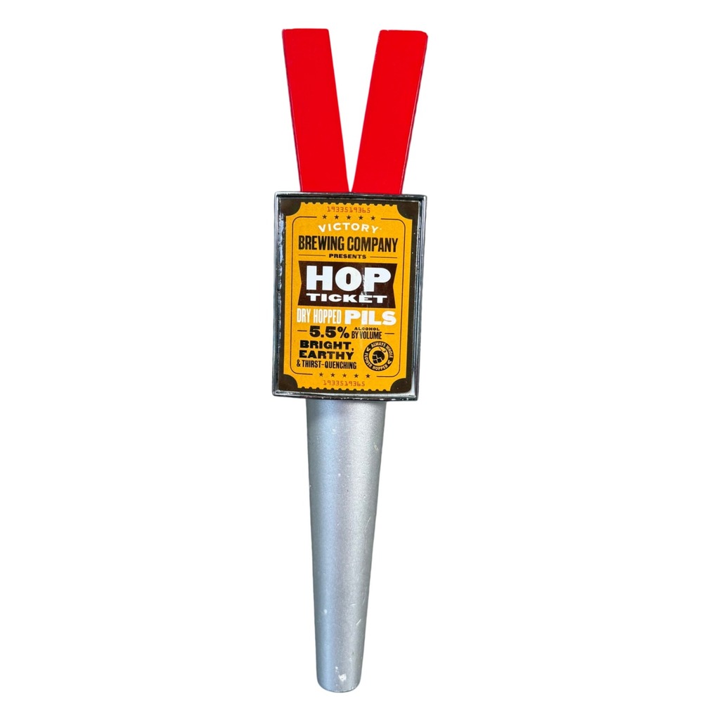 Victory Brewing Hop Ticket Beer Tap Handle Silver Red Yellow Pilsner Bar Decor